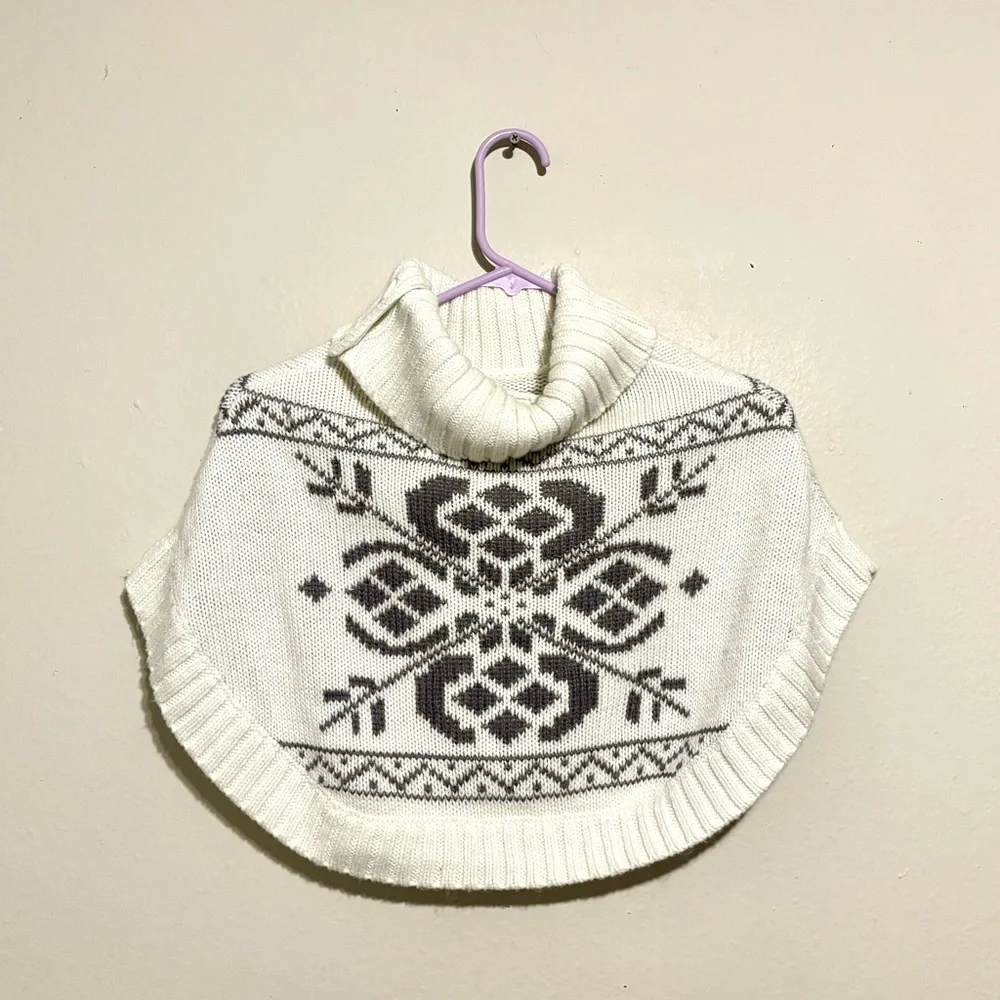 OshKosh B'gosh Fair Isle Knit Cape Poncho Pullover Gray‎ White Girls 3T